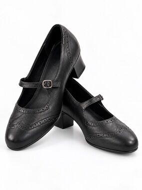 Munro American Black
Leather Mary Jane Heel Wing Tip Pump Work Women Shoes 10W